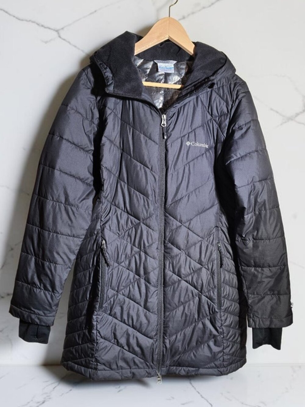 Columbia Heavenly Long Hooded Puffer Jacket Coat Black Size Large